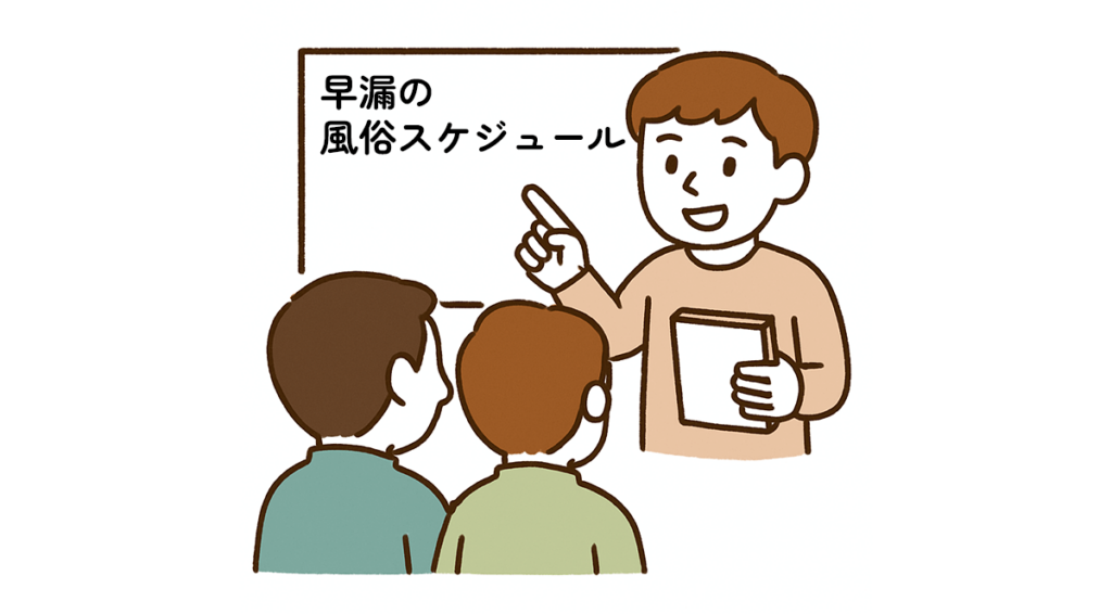 早漏にオススメの風俗ルーティーンを解説するイラスト